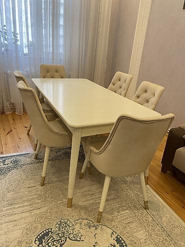 Qonaq otağı üçün, İşlənmiş, Açılmayan, Dördbucaq masa, 6 stul — 1