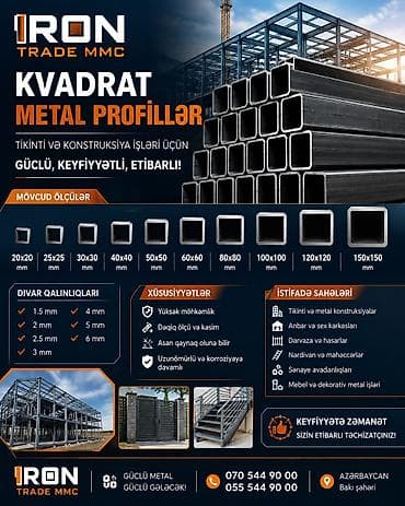 Kvadrat, Dəmir Profil, şveller, Qalınlıq: 3 mm, Yeni, Ünvandan götürmə, Ödənişli çatdırılma, Rayonlara çatdırılma — 7