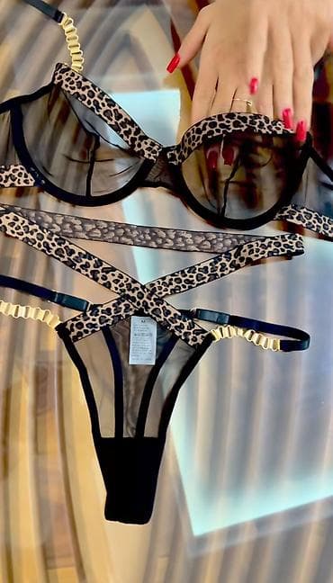 Leopar naxışlı iki hissəli qadın dəsti - Model: bralet və tanga