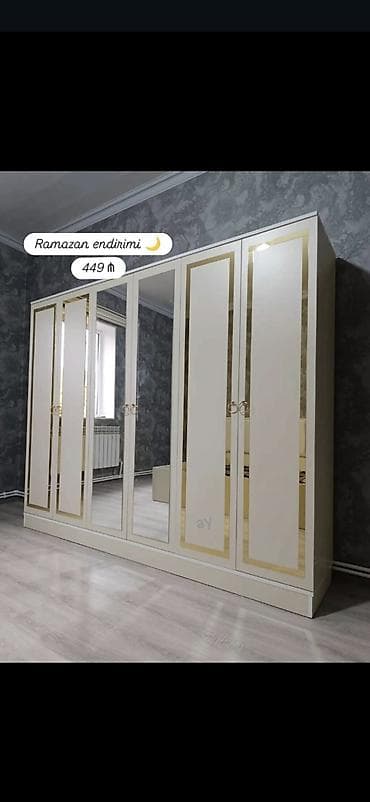 iskaf: Yeni, 6 qapı, Güzgülü, Ağ, Açılan, Düz dolab — 2