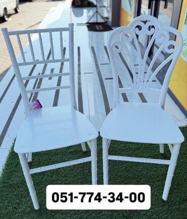 karkaz: Ağ rəngli, zərif dizaynlı banket/ziyafət stulları. Xüsusiyyətlər: - — 9