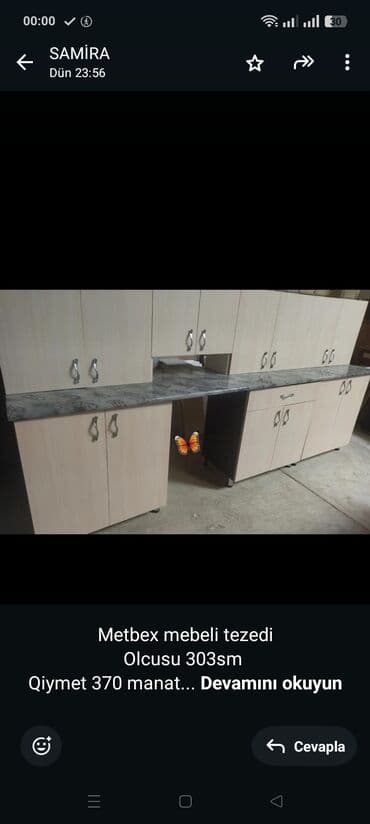 Məişət kimyəvi maddələri: Metbex mebeli tezedi Olcusu 303sm Qiymet 370 manat Unvan Masazır — 1