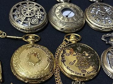 tema sekilleri: Məhsul: Zəncirli cib saatları (klassik və steampunk üslubları) — 2