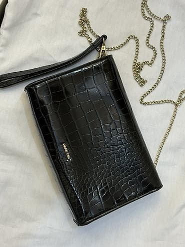 Çantalar: Qara krokodil naxışlı çiyin/əl çantası - Material: parlaq faux dəri — 1