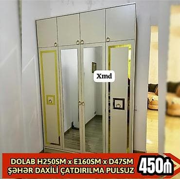 bal: Geniş həcmli paltar dolabı – H250 sm x E160 sm x D47 sm. - 4 qapılı — 1