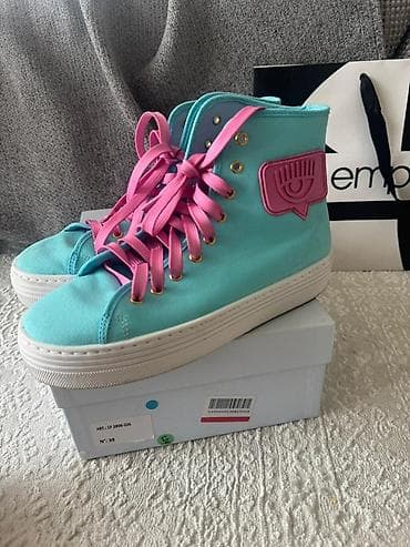 krosovkalar: Chiara Ferragni - Model: CF logolu high-top sneakers - Rəng: mavi — 4