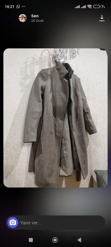 женские длинные кофты: Qadın uzun palto - Rəng: boz/soyuq qəhvəyi - Model: düz kəsim — 1