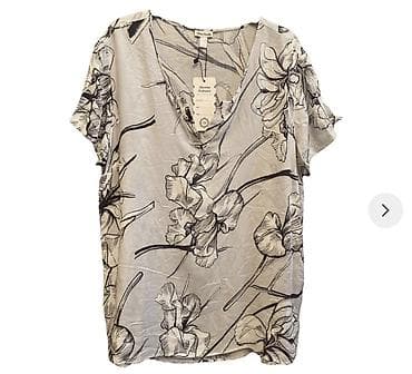 Qadın bluzası – Alba Moda - Rəng: açıq bej fon üzərində qara qrafik — 1