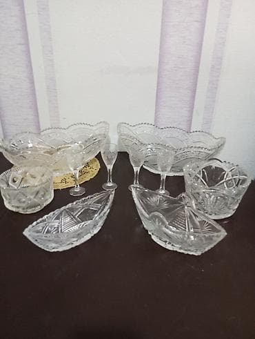 Klassik kəsimli şüşə/qobelen dəsti - Material: şəffaf, kəsimli şüşə