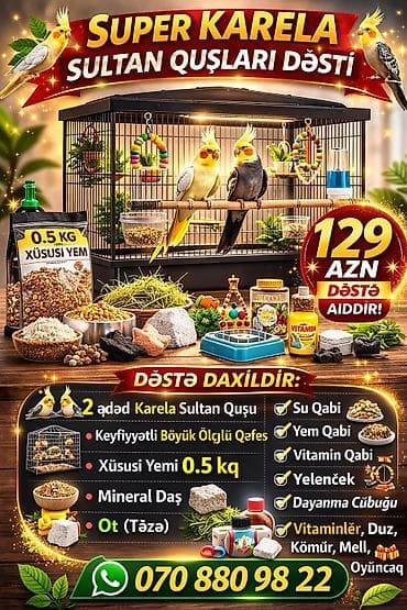 zvanok it satilir: SUPER KARELA “Sultan quşları” dəsti Dəstə daxildir: - 2 ədəd Karela — 1