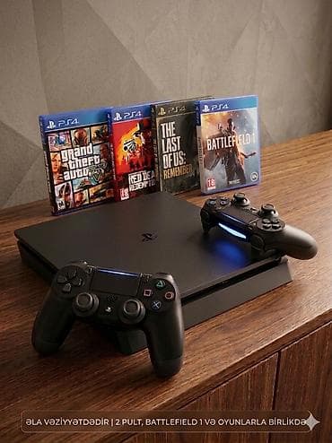 PS4 Slim 1TB + 4 Oyun (Təmiz, Praşifkasız) PS4 Slim 1TB satılır. Tam