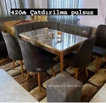 Mətbəx üçün, Yeni, Açılan, Dördbucaq masa, 2 stul