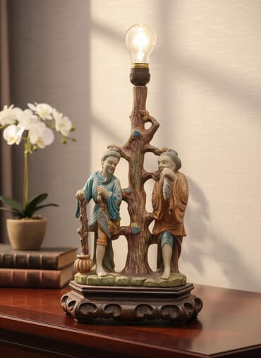 zinyət əşyaları: Светильник середины XX века с ручной росписью, изображающий двух — 1