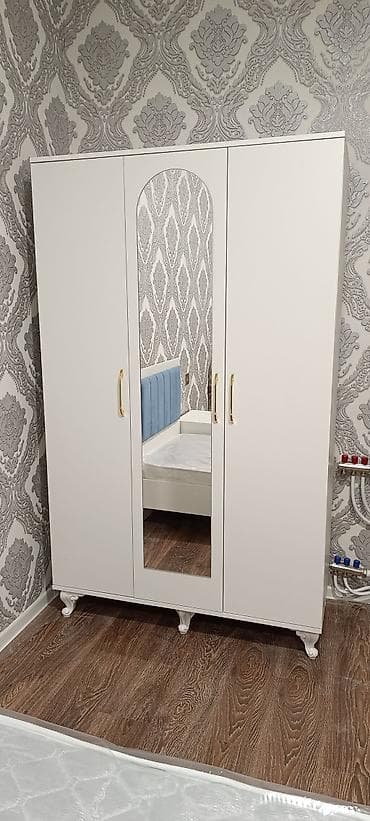 Yeni, 3 qapılı, Güzgülü, Ağ, Digər material, Açılan, Düz dolab