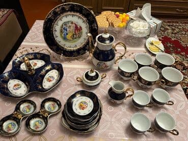 женьшень капсулы для набора веса: Чайный набор, цвет - Синий, Фарфор, 6 персон, Германия — 8