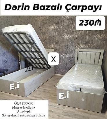 tek krafat: Dərin bazalı tək çarpayı - Ölçü: 200×90 sm - Altı dvpli, dərin — 1
