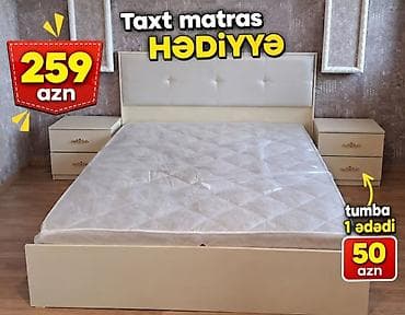 kravat basligi: Yataq dəsti – krem rəngli taxt və yumşaq başlıqla. Başlıqda düyməli — 1