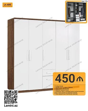 seyf qapi: 5 qapılı paltar dolabı - Ölçü: 47 × 200 × 200 sm - Rəng seçimi — 1