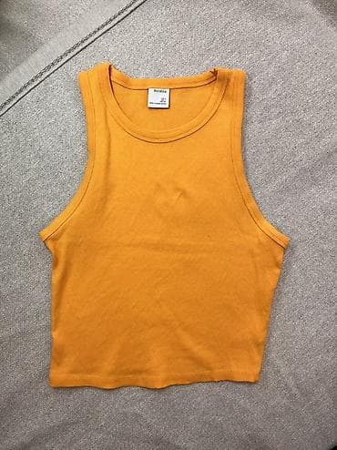 mayka: Bershka qadın crop top - Model: qolsuz, boz keçidli dərin kəsimli — 1