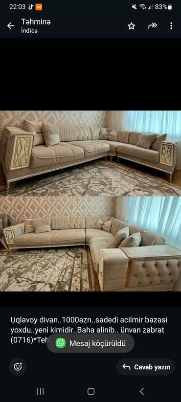 zabrat istixana: Künc divan, Açılmayan, Bazasız, Vеlur parça — 1