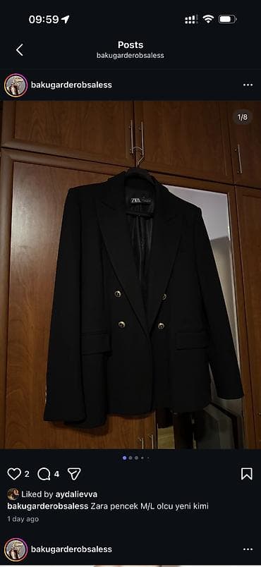 Zara qadın pencəyi - Rəng: qara - Model: iki cərgə düyməli