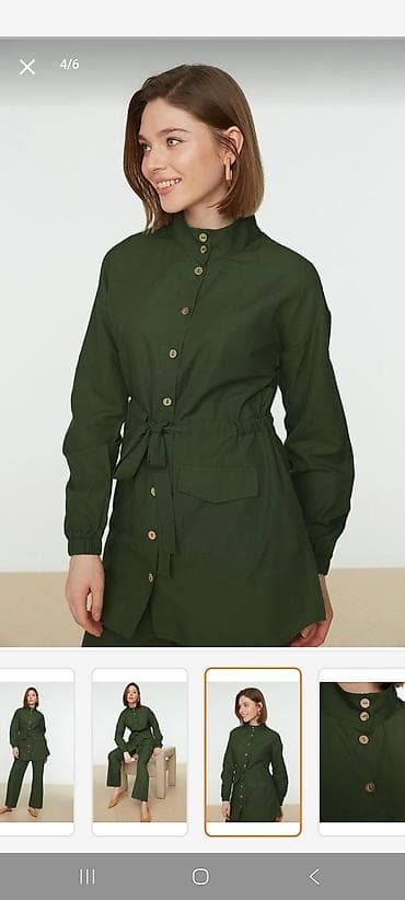 geyim desti: Qadın iki parça dəst – tünd yaşıl rəngdə, pambıq tərkibli - Üst — 4