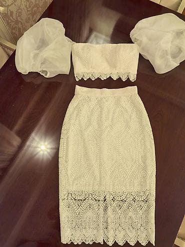 Костюмы: AMÉLIE Couture iki hissəli dəst - Rəng: Ağ - Dəst: Krujeva ətək + — 1