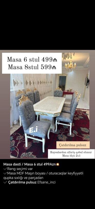 mdf material: MDF materialdan hazırlanmış, maşın boyası ilə rənglənmiş masa dəsti — 6