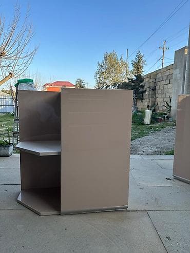 Mətbəx mebel dəsti – parlaq bej rəng, müasir minimalist dizayn