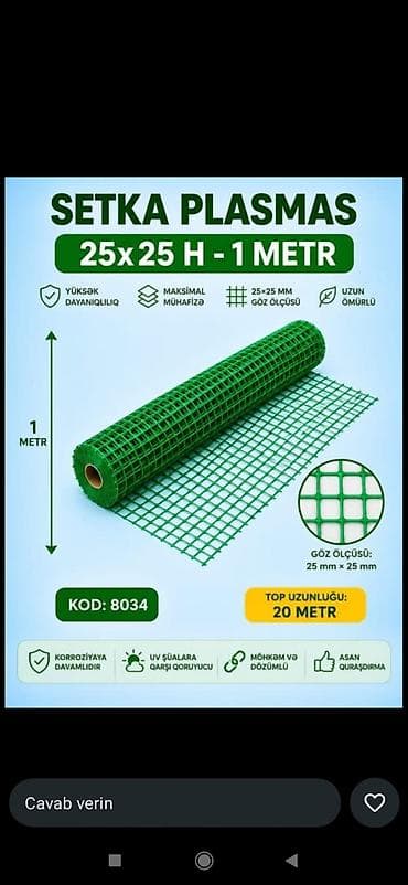 Plastik setka – 25x25 mm göz ölçüsü, hündürlük 1 metr. - Rulon — 1