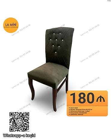 yedizdirmək ucun stul cexolu: Yemək otağı stulu - Model: Yumşaq kürəklikli, dekorativ düyməli — 1