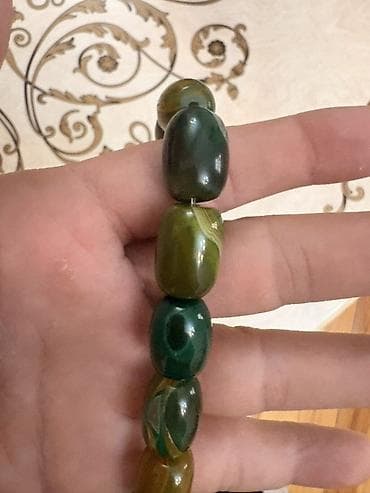 zikir: Təsbeh – yaşıl və zeytun tonlarında oval daşlardan Əqiq Təmiz - — 2