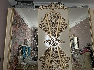 vitrin dolab: 3 qapılı, Güzgülü, Bej, Digər material, Kupe, Düz dolab — 4