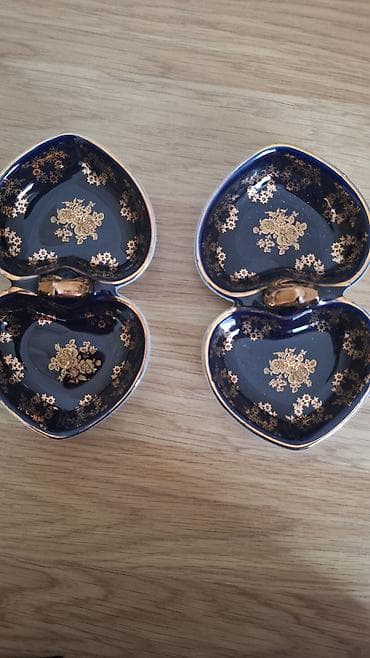 cicekler: Qızılı naxışlı kobalt-mavi porselen dəst - 2 ədəd ikili qəlyanaltı — 1