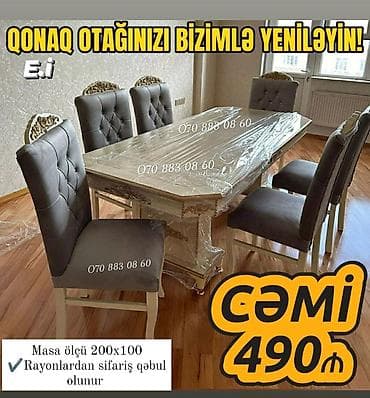 stolustu dəst: Qonaq otağı üçün masa və stul dəsti. Dəstə 1 ədəd yemək masası və 6 — 1