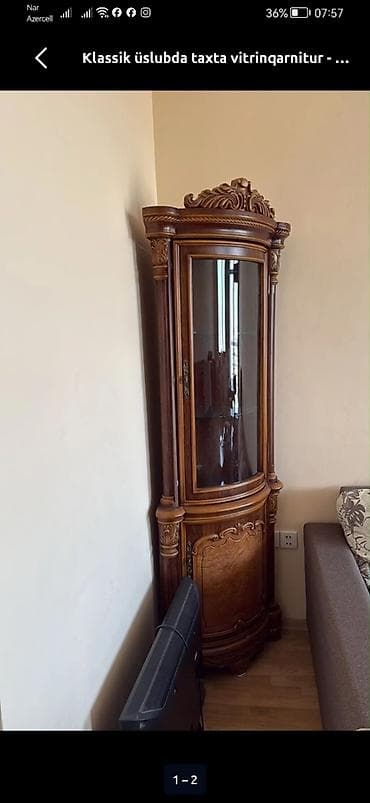 Klassik üslubda taxta vitrin-bufet dəsti - Material: təbii ağac