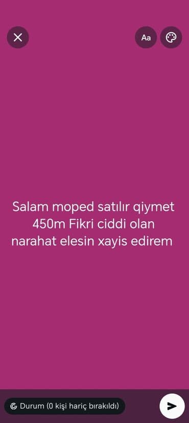 Moped satılır. - Qiymət: 450 m - Qeyd: Fikri ciddi olanlar müraciət