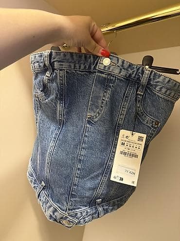 topdan geyim: ZARA denim korset-top - Model: Denim korset tipli strapless top - — 1