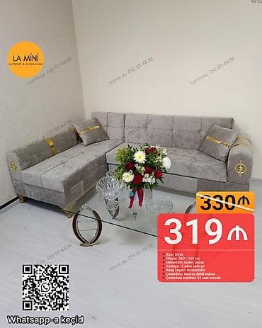 Künc divan, Açılan, Bazalı, Vеlur parça, Şəhərdaxili pulsuz çatdırılma