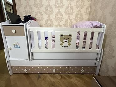 Uşaq mebeli: Uşaq beşiyi – çoxfunksiyalı kombi model - Rəng: ağ və bej tonlarında — 4