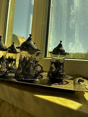 cay: Çay dəsti, rəng - Qızılı, Metal, 6 nəfərlik, Türkiyə — 2