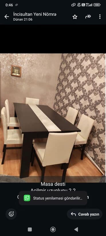 Qonaq otağı üçün, İşlənmiş, Dördbucaq masa, 6 stul