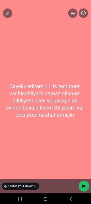 Dayə, Evə gəlməklə, 38 yaş, 3-5 illik təcrübə lalafo.az -da Dayə, Evə gəlməklə, 38 yaş, 3-5 illik təcrübə