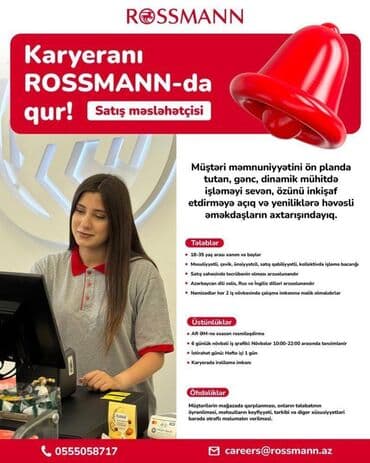 koşk işi: Satış məsləhətçisi tələb olunur, İstənilən yaş, Gündəlik ödəniş — 1