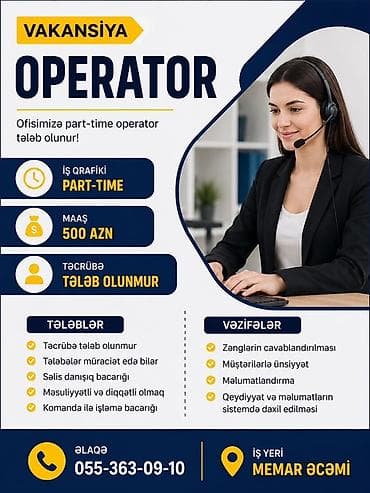 Çağrı mərkəzi operatoru tələb olunur, Tələbələr, İstənilən yaş, Təcrübəsiz, Aylıq ödəniş lalafo.az -da Çağrı mərkəzi operatoru tələb olunur, Tələbələr, İstənilən yaş, Təcrübəsiz, Aylıq ödəniş