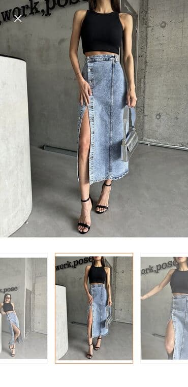 женские туфли с открытой пяткой: Миди Юбка, Джинс, S — 3