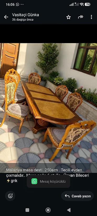 Malaziya masa desti. 250azn . Tecili evden çıxmalıdır. Masa acılır, 6 — 1