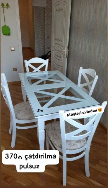 stol stul sumqayit: Mətbəx üçün, Yeni, Açılmayan, Dördbucaq masa, 4 stul — 1