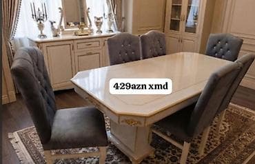 Klassik üslubda yemək otağı dəsti: - Düzbucaqlı, parlaq krem rəngli