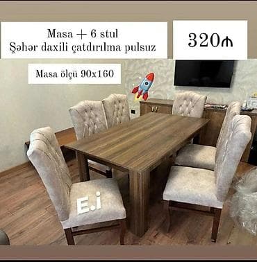 Açılmayan, Dördbucaq masa, 6 stul